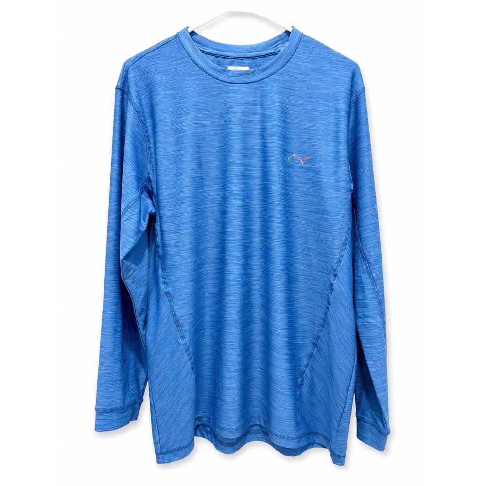 Greg Norman PlayDry Solar XP Men's Medium Blue Long Sleeve Golf Shirt UPF 50+